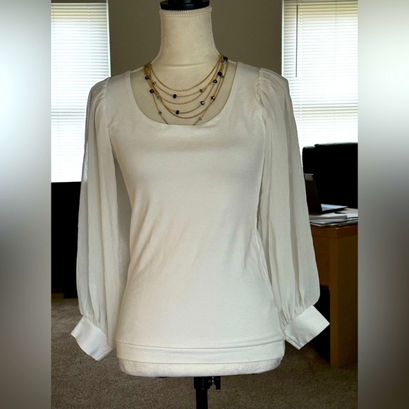 Alythea Ivory White Top Side Zip Off Shoulder Shoulder Tie Peasant Sleeve Size M - Picture 2 of 11